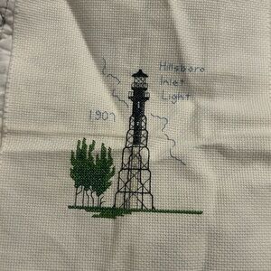 Hillsboro Inlet Lighthouse Cross-Stitch Wall Art - White & Green
